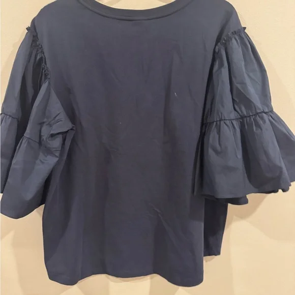Chico's Womans T Shirt Navy Ruffle Flutter Sleeves Stretch Size 2 (Large) - Picture 5 of 7